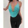 imageMakeMeChic Womens Sexy Halter Top Open Back Going Out Tops Cowl Neck Festival Rave TopBlue