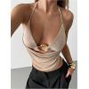 imageMakeMeChic Womens Sexy Halter Top Open Back Going Out Tops Cowl Neck Festival Rave TopKhaki