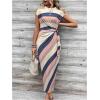 imageMakeMeChic Womens Striped Cap Sleeve Dress Knot Side Summer Maxi DressesMulticolor