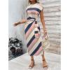 imageMakeMeChic Womens Striped Cap Sleeve Dress Knot Side Summer Maxi DressesMulticolor