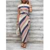 imageMakeMeChic Womens Striped Cap Sleeve Dress Knot Side Summer Maxi DressesMulticolor