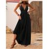 imageMakeMeChic Womens Summer Blue and White Floral Dress Boho Backless Maxi Sundress Spaghetti Strap Flowy DressBlack C