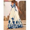 imageMakeMeChic Womens Summer Blue and White Floral Dress Boho Backless Maxi Sundress Spaghetti Strap Flowy DressBlue B