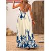 imageMakeMeChic Womens Summer Blue and White Floral Dress Boho Backless Maxi Sundress Spaghetti Strap Flowy DressBlue B