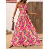 imageMakeMeChic Womens Summer Blue and White Floral Dress Boho Backless Maxi Sundress Spaghetti Strap Flowy DressHot Pink B