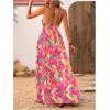 imageMakeMeChic Womens Summer Blue and White Floral Dress Boho Backless Maxi Sundress Spaghetti Strap Flowy DressHot Pink B
