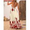 imageMakeMeChic Womens Summer Blue and White Floral Dress Boho Backless Maxi Sundress Spaghetti Strap Flowy DressRed B