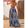 imageMakeMeChic Womens Summer Blue and White Floral Dress Boho Backless Maxi Sundress Spaghetti Strap Flowy DressRoyal Blue B