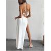 imageMakeMeChic Womens Summer Maxi Dresses Asymmetrical Cut Out Starfish Backless Halter DressWhite