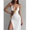 imageMakeMeChic Womens Summer Maxi Dresses Asymmetrical Cut Out Starfish Backless Halter DressWhite