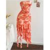 imageMakeMeChic Womens Summer Mesh Floral Strapless Tube Dress Asymmetrical Ruched Ruffle Bodycon Short DressesMulticolor