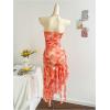 imageMakeMeChic Womens Summer Mesh Floral Strapless Tube Dress Asymmetrical Ruched Ruffle Bodycon Short DressesMulticolor