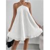 imageMakeMeChic Womens Summer Mini Dress Sleeveless Tie Back Halter Flowy Short DressWhite