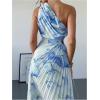 imageMakeMeChic Womens Tie Dye One Shoulder Dress Floral Asymmetrical Cut Out Drawstring Pleated Maxi DressesBlue