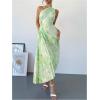 imageMakeMeChic Womens Tie Dye One Shoulder Dress Floral Asymmetrical Cut Out Drawstring Pleated Maxi DressesGreen