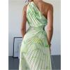imageMakeMeChic Womens Tie Dye One Shoulder Dress Floral Asymmetrical Cut Out Drawstring Pleated Maxi DressesGreen