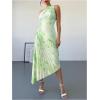 imageMakeMeChic Womens Tie Dye One Shoulder Dress Floral Asymmetrical Cut Out Drawstring Pleated Maxi DressesGreen