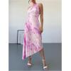imageMakeMeChic Womens Tie Dye One Shoulder Dress Floral Asymmetrical Cut Out Drawstring Pleated Maxi DressesPurple