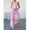imageMakeMeChic Womens Tie Dye One Shoulder Dress Floral Asymmetrical Cut Out Drawstring Pleated Maxi DressesPurple
