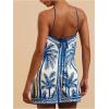 imageMakeMeChic Womens Tropical Print Halter Dress Tie Backless Spaghetti Strap Boho Short DressesBlue and White