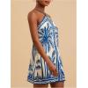 imageMakeMeChic Womens Tropical Print Halter Dress Tie Backless Spaghetti Strap Boho Short DressesBlue and White