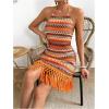 imageMakeMeChic Womens Vacation Striped Halter Dress Tie Open Back Fringe Bodycon Summer DressesOrange