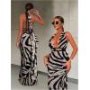 imageMakeMeChic Womens Zebra Print Dress Halter High Waist Mesh Bodycon Backless Maxi DressesMulticolor