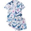imageMakeMeChic Womens 2 Piece Pajama Set Graphic Short Sleeve Button Down Shirt and Shorts Set SleepwearBlue Whale Patterned