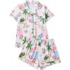 imageMakeMeChic Womens 2 Piece Pajama Set Graphic Short Sleeve Button Down Shirt and Shorts Set SleepwearMulticolor D