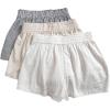 imageMakeMeChic Womens 3 Pack Linen Shorts Summer Comfy Sleep Pajama Boxer ShortsStriped Grey Apricot White