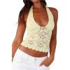 imageMakeMeChic Womens Halter Tops Mesh Lace Sexy Cute Summer Crop Tank TopYellow