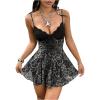 imageMakeMeChic Womens Leopard Print Lace V Neck Cami Dress Spaghetti Strap Tie Front Club Mini Dresses Rave OutfitsGrey Leopard
