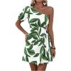 imageMakeMeChic Womens Mini Dresses Tropical Print Asymmetrical Neck Dress Cut Out Sleeveless Summer DressGreen