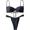 imageMakeMeChic Womens Polka Dots Bikini Set Tie Back Thong Summer Bathing Suit SwimsuitBlack