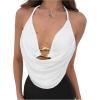imageMakeMeChic Womens Sexy Halter Top Open Back Going Out Tops Cowl Neck Festival Rave TopWhite