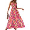 imageMakeMeChic Womens Summer Blue and White Floral Dress Boho Backless Maxi Sundress Spaghetti Strap Flowy DressHot Pink B