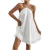 imageMakeMeChic Womens Summer Mini Dress Sleeveless Tie Back Halter Flowy Short DressWhite