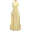 imageMakeMeChic Womens Tie Backless Halter Dress V Neck Ruched Party Maxi DressesYellow
