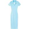 imageMakeMeChic Womens V Neck Collared Backless Dress Rib Knit Bodycon Maxi DressesBlue