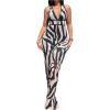 imageMakeMeChic Womens Zebra Print Dress Halter High Waist Mesh Bodycon Backless Maxi DressesMulticolor