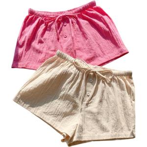 imageMakeMeChic Womens 2 Pack Linen Shorts Summer Beach Pajama Boxer ShortsPink Apricot