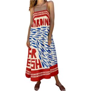 imageMakeMeChic Womens Boho Graphic Print Flowy Cami Dress Spaghetti Strap Color Block Loose Long SundressMulticolor