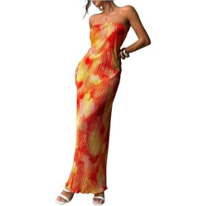 imageMakeMeChic Womens Floral Strapless Maxi Dress Beach Vacation Sleeveless Backless Summer DressesMulticolor