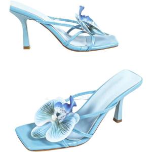 imageMakeMeChic Womens Open Toe Floral Kitten Heels Flower Summer Beach SandalsBlue