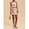 imageMakeMeChic 2 Piece Set for Women Summer Vacation Outfits Boho Halter Crop Tops and Wrap Skirt Shorts SetFloral Beige