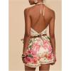 imageMakeMeChic 2 Piece Set for Women Summer Vacation Outfits Boho Halter Crop Tops and Wrap Skirt Shorts SetFloral Beige