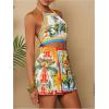 imageMakeMeChic 2 Piece Set for Women Summer Vacation Outfits Boho Halter Crop Tops and Wrap Skirt Shorts SetMulticolor