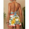 imageMakeMeChic 2 Piece Set for Women Summer Vacation Outfits Boho Halter Crop Tops and Wrap Skirt Shorts SetMulticolor