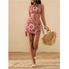 imageMakeMeChic 2 Piece Set for Women Summer Vacation Outfits Boho Halter Crop Tops and Wrap Skirt Shorts SetRed