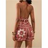 imageMakeMeChic 2 Piece Set for Women Summer Vacation Outfits Boho Halter Crop Tops and Wrap Skirt Shorts SetRed